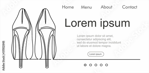 Continuous line drawing of women's high heel shoes. Can used for logo, emblem, slide show and banner. Illustration with quote template. 