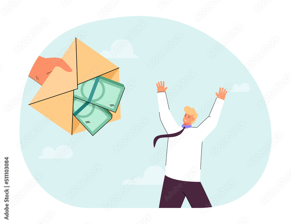 custom made wallpaper toronto digitalHappy man getting salary. Male character in white shirt getting money in envelope. Money concept for website or landing page