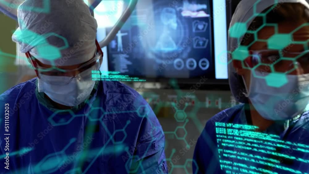 Animation of scientific data processing and chemical structures over diverse surgeons Animation of scientific data processing and chemical structures over diverse surgeons