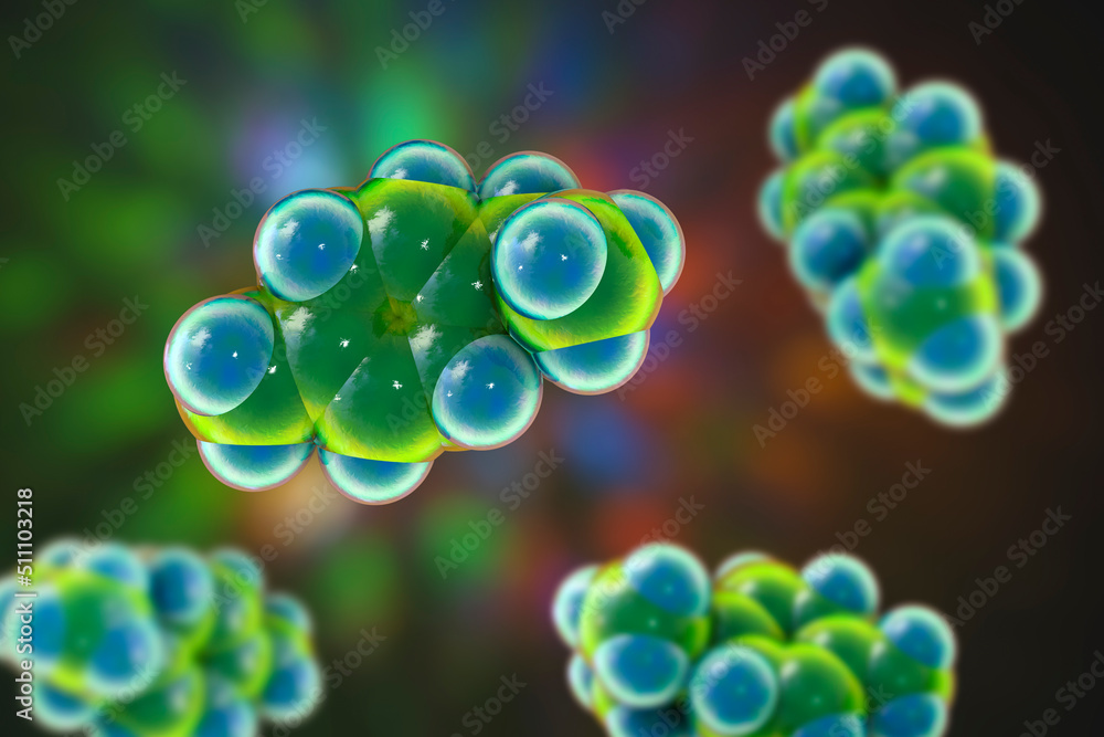 Gamma-terpinene molecule, 3D illustration. Naturally occurring organic compound found in essential oils of lime, mandarin, marjoram, tea tree, and other plants. Has antiseptic, antifungal properties Gamma-terpinene molecule, 3D illustration. Naturally occurring organic compound found in essential oils of lime, mandarin, marjoram, tea tree, and other plants. Has antiseptic, antifungal properties