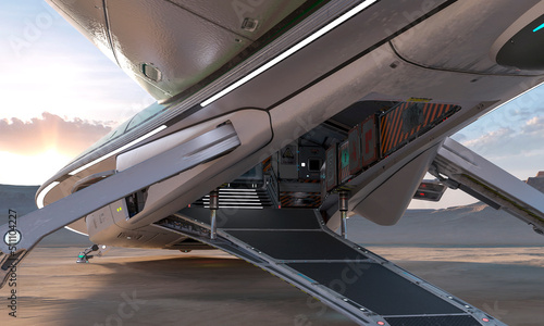 Fototapeta Naklejka Na Ścianę i Meble -  getting inside of the spaceship in desert sunset