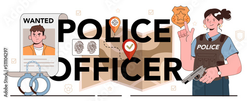 Police officer typographic header. Detective making investigation