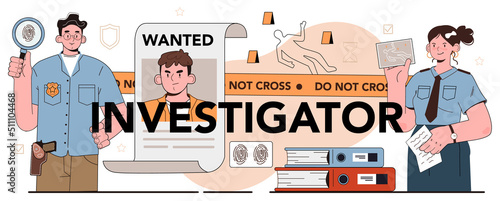 Investigator typographic header. Court attorney processing civil