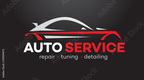 Auto service vector logo isolated on black background for detailing, repair, tuning, car washing isolated on white background. Stamps, banners and design elements for you business. 10 eps