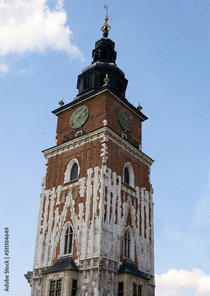 the high tower of historical Town Hall in Krakow's center