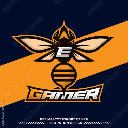 Bee letter E logo design, Hornet bee mascot esport illustration design, Angry bee esport mascot logo