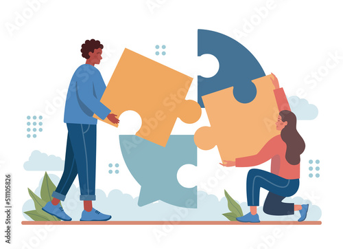 Merger concept. Collaboration and teamwork. Characters cooperation