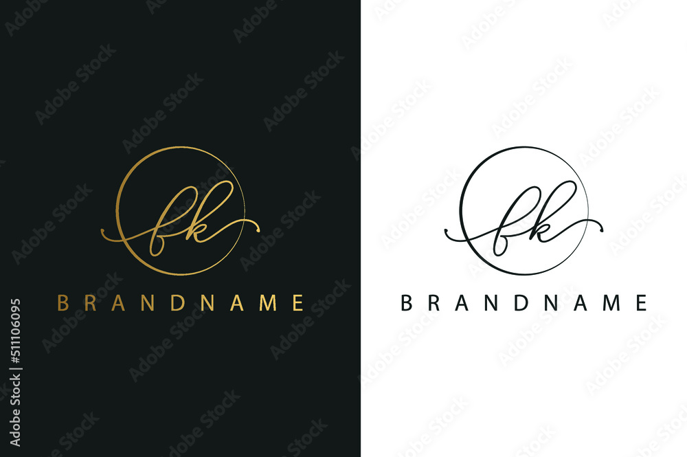 F K FK hand drawn logo of initial signature, fashion, jewelry, photography, boutique, script, wedding, floral and botanical creative vector logo template for any company or business.