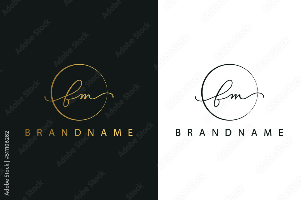 F M FM hand drawn logo of initial signature, fashion, jewelry, photography, boutique, script, wedding, floral and botanical creative vector logo template for any company or business.