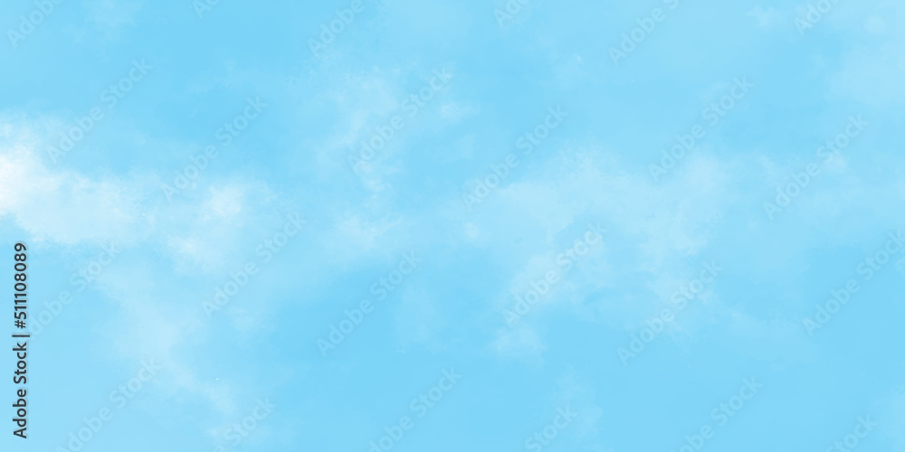 Natural cloudy bright and light blurry summer seasonal morning blue sky background, Sky blue watercolor shades sky background with white clouds, Blue Sky background for wallpaper and design.
