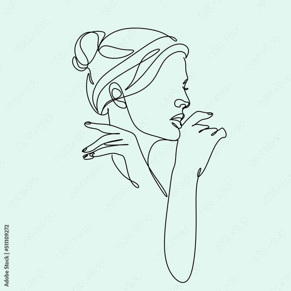 Vector woman line art portrait in minimalist style. Used for social media stories, beauty logos, poster illustrations, postcards, T-shirt prints Vector woman line art portrait in minimalist style. Used for social media stories, beauty logos, poster illustrations, postcards, T-shirt prints