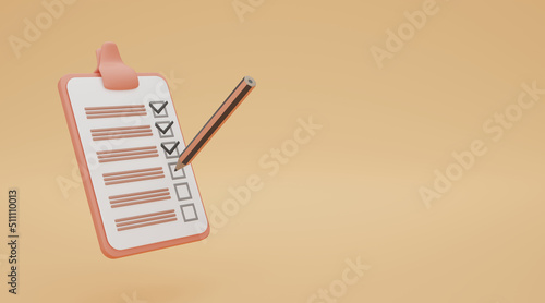 Pencil checking off a to-do list. 3d rendering with pastel color background and copy space.