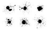 Black ink splatter isolated on white background. Watercolor paint brush texture. Ink splash and stain set. Grunge spray drop spatter, dirty blot splatters and splat. Abstract splash blobs