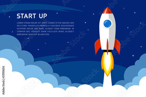 Business start up banner with rocket launch