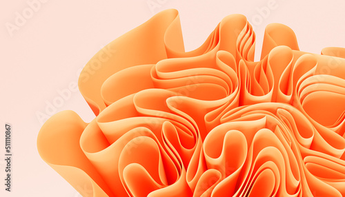 Fototapeta Naklejka Na Ścianę i Meble -  Orange abstract background with folds or ribbon waves, 3d render