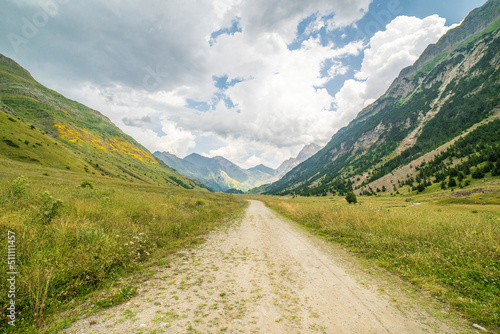 Excursion through the Otal Valley in a day with gray clouds, Ordesa y Monte Perdido national park.