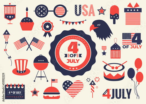4th of July vector bundle. Independence day of America USA.