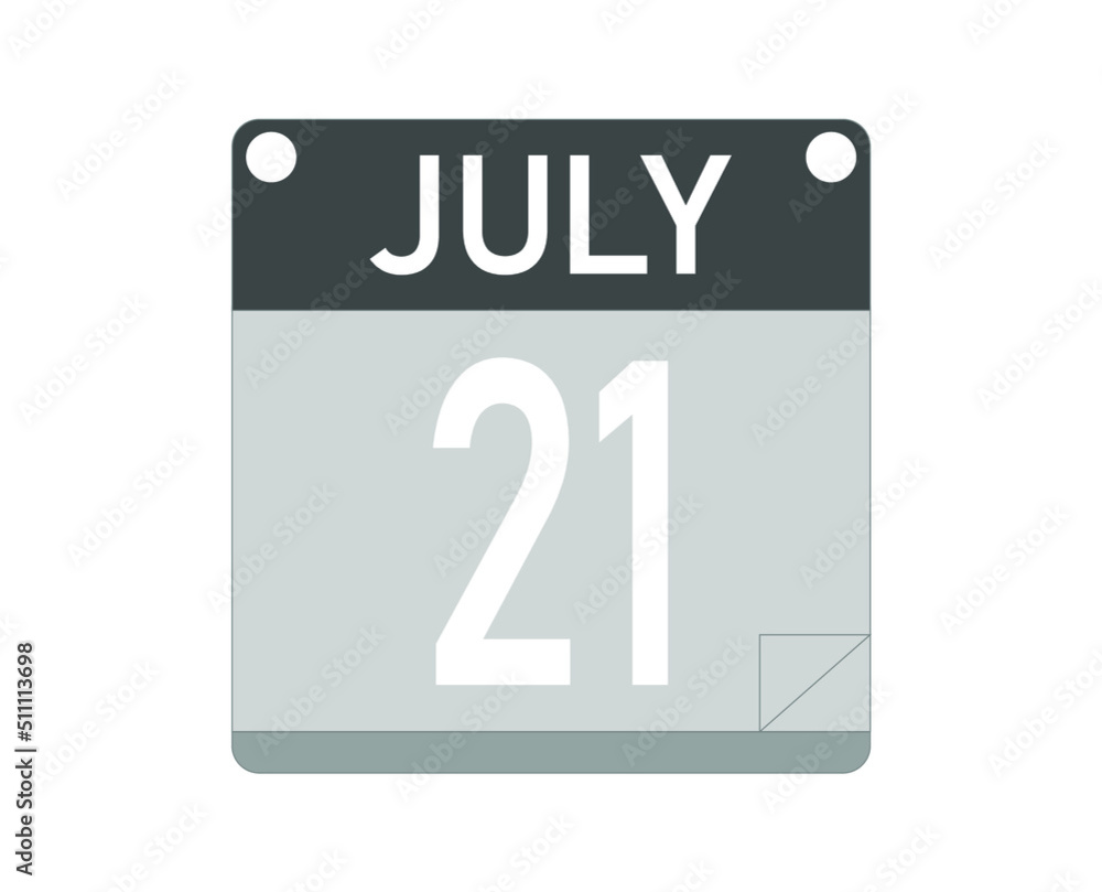 July day 21. Calendar icon for the month of july. Calendar vector.