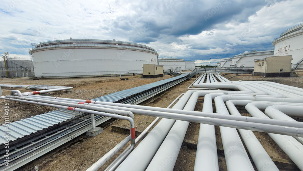 Petrochemical tank farm with pipelines