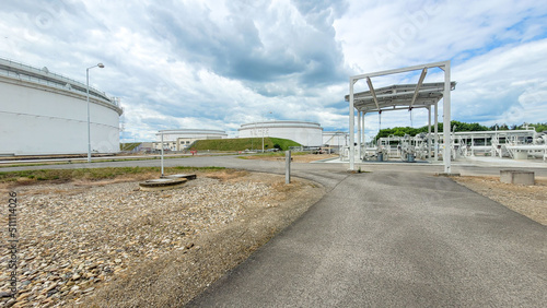 Petrochemical tank farm with pipelines