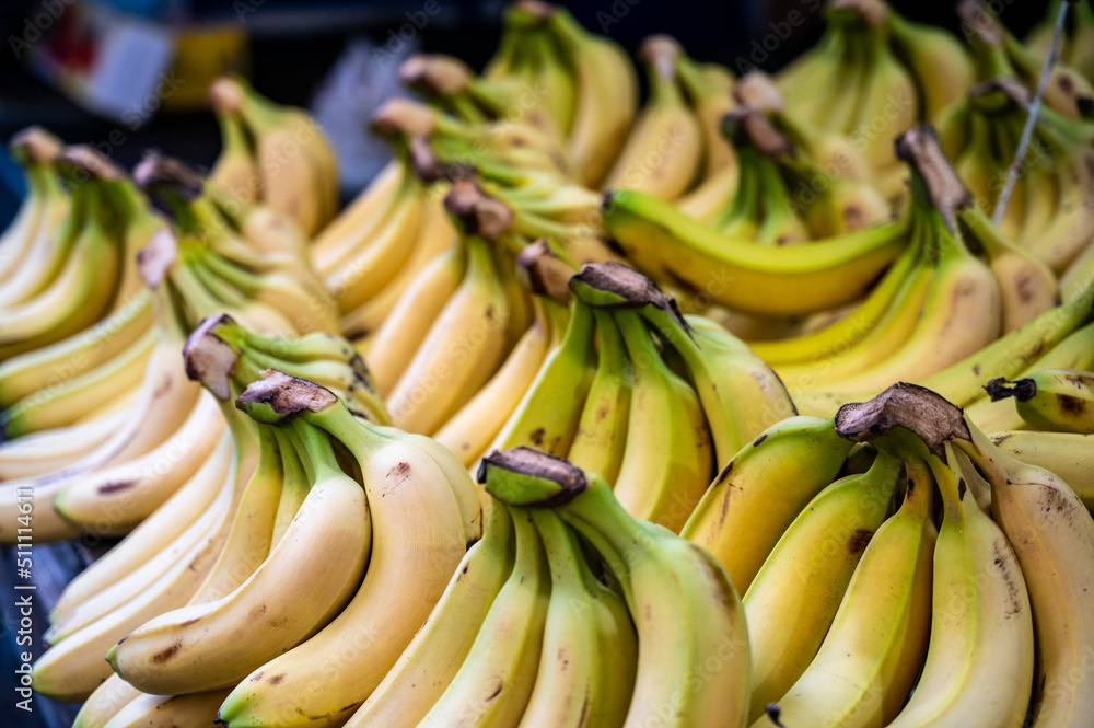 Ripe bananas ready to be sold at fruit market. Close-up. Ripe bananas ready to be sold at fruit market. Close-up.