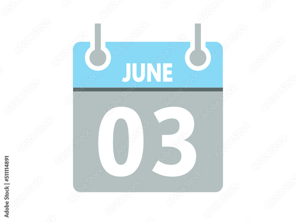 June 3. Vector flat daily calendar icon. Date, day, month and holiday for june. June 3. Vector flat daily calendar icon. Date, day, month and holiday for june.