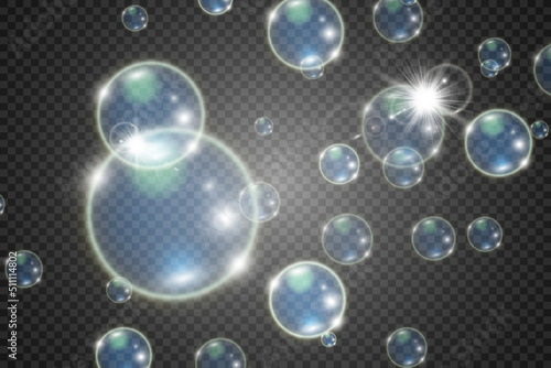 White beautiful bubbles on a transparent background vector illustration. Bubble. 