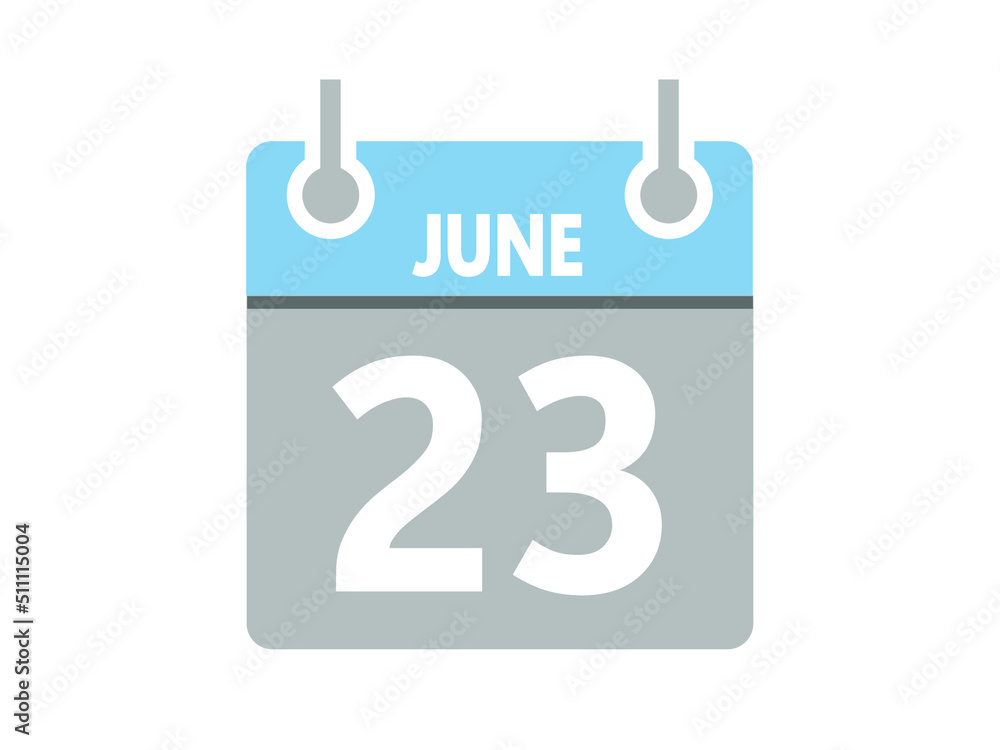 June 23. Vector flat daily calendar icon. Date, day, month and holiday for june. June 23. Vector flat daily calendar icon. Date, day, month and holiday for june.