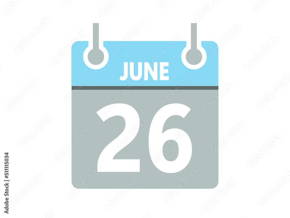 June 26. Vector flat daily calendar icon. Date, day, month and holiday for june. June 26. Vector flat daily calendar icon. Date, day, month and holiday for june.
