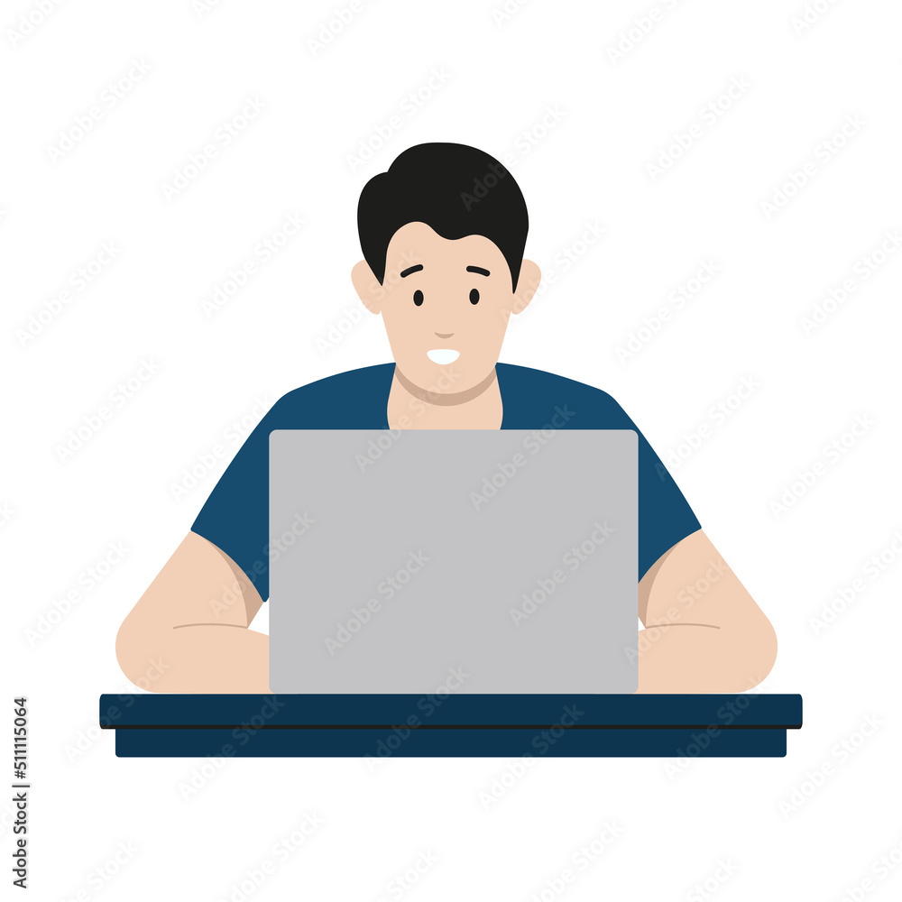 A man with laptop working or studing at home. Using laptop. Cartoon style. Vector illustration. A man with laptop working or studing at home. Using laptop. Cartoon style. Vector illustration.