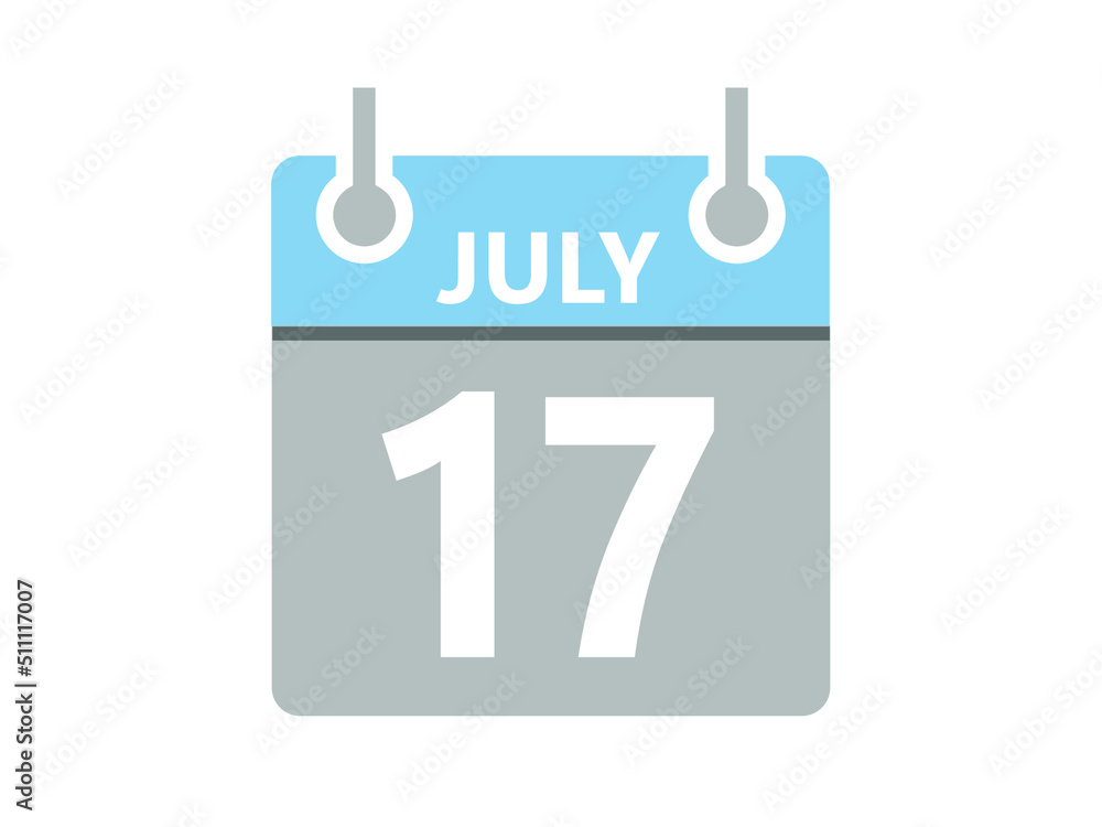 July 17. Vector flat daily calendar icon. Date, day, month and holiday for july. July 17. Vector flat daily calendar icon. Date, day, month and holiday for july.