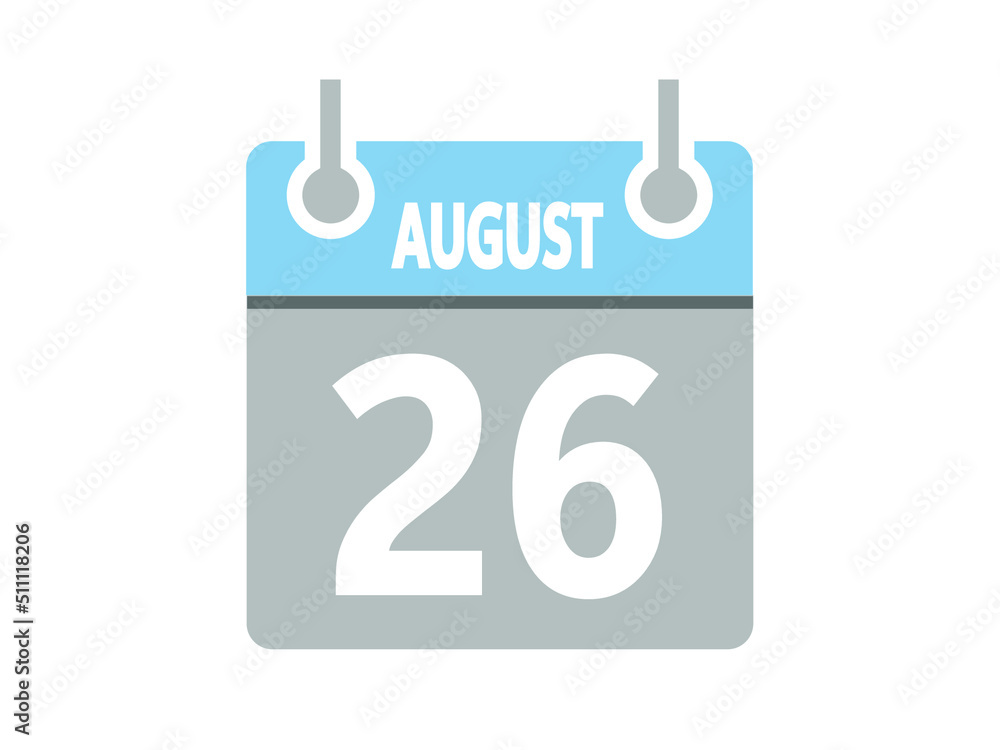 August 26. Vector flat daily calendar icon. Date, day, month and holiday for august. August 26. Vector flat daily calendar icon. Date, day, month and holiday for august.