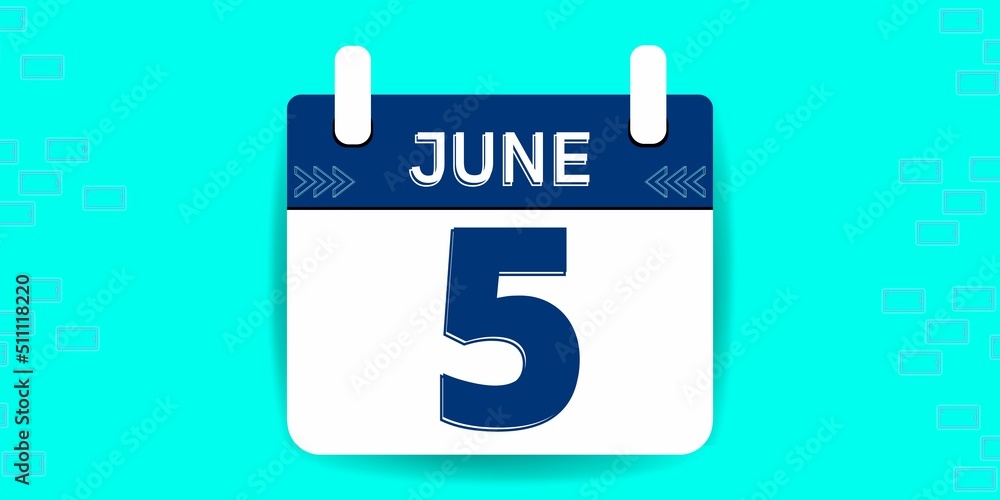 5th day of the calendar. Banner with five on an red background with a white calendar 5th day of the calendar. Banner with five on an red background with a white calendar