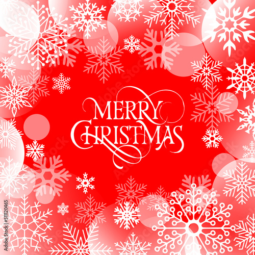 merry christmas greeting card  text and snowflakes on red background  design