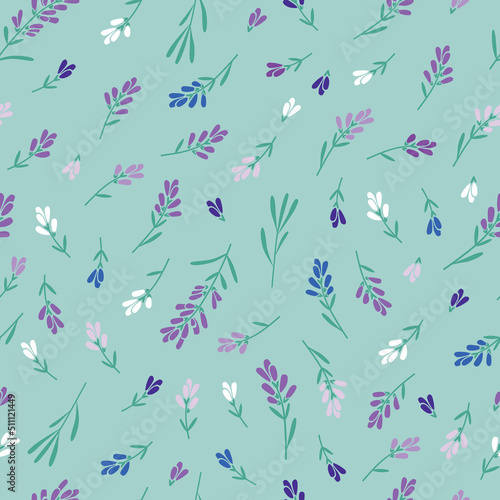 Summer seamless pattern with brushes of lavender flowers. Vintage style print for textile, wallpaper, covers, surface. Floral background. Vector.