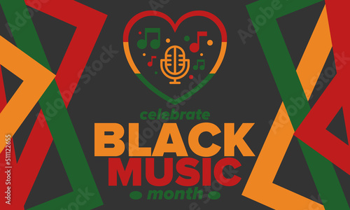 Black Music Month in June. African-American Music Appreciation Month. Celebrated annual in United States. Music concept. Poster  card  banner and background. Vector illustration