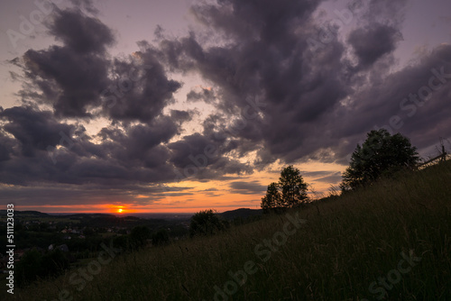 Sunset on a mountain slope in the Beskids