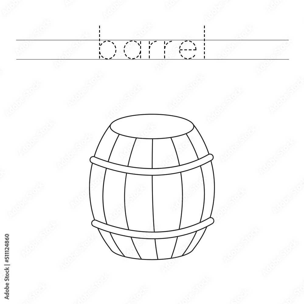 Trace the letters and color barrel. Handwriting practice for kids. Trace the letters and color barrel. Handwriting practice for kids.
