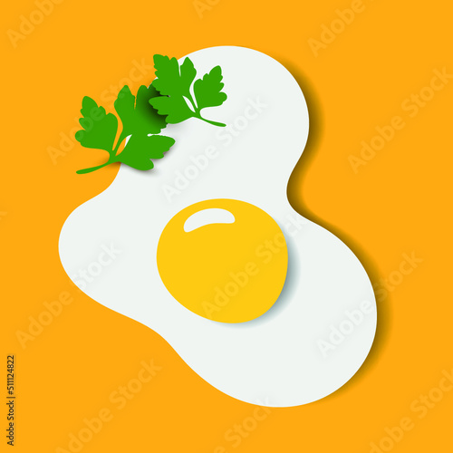 Hand drawn doodle vector illustration of sunny side up fried egg with bright yellow yoke on light yellow background. Culinary food poster card menu template. Icon