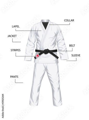 Foto BJJ white gi parts name diagram vector realistic cartoon illustration