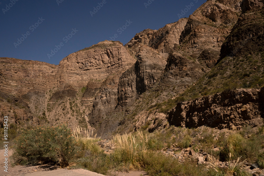 Arid landscape. View of the canyon, desert and mountains in San Rafael, Mendoza, Argentina. 