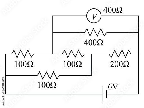 In the given circuit, the internal resistance of the battery is negligible. The resistance of     the voltmeter is 400Ω
