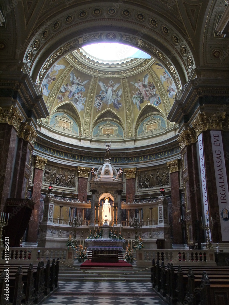 Interior of St Stephen's Basilica, Budapest. Irgalmassag Eve.