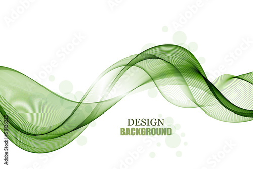 Smooth transparent horizontal green wave on white background, abstract background with green wave and transparent circles