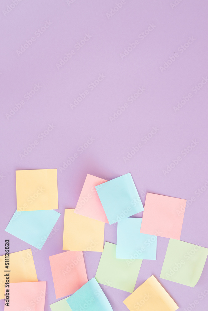 Set of blank colorful sticky notes. Business people meeting and use