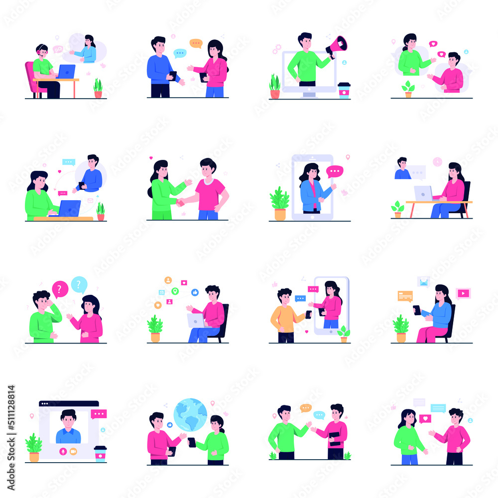 Pack of Communication Flat Illustrations

