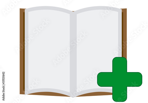 Icono de añadir libro electrónico en fondo blanco.