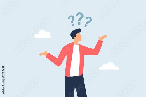 Concept of man asking with question mark above head. Vector illustration