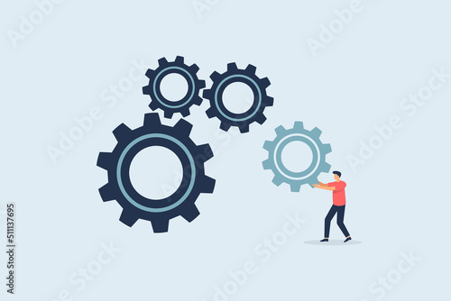 Expertise in drafting business strategy concepts. Business concept putting gears so the machine can run. Vector illustration
