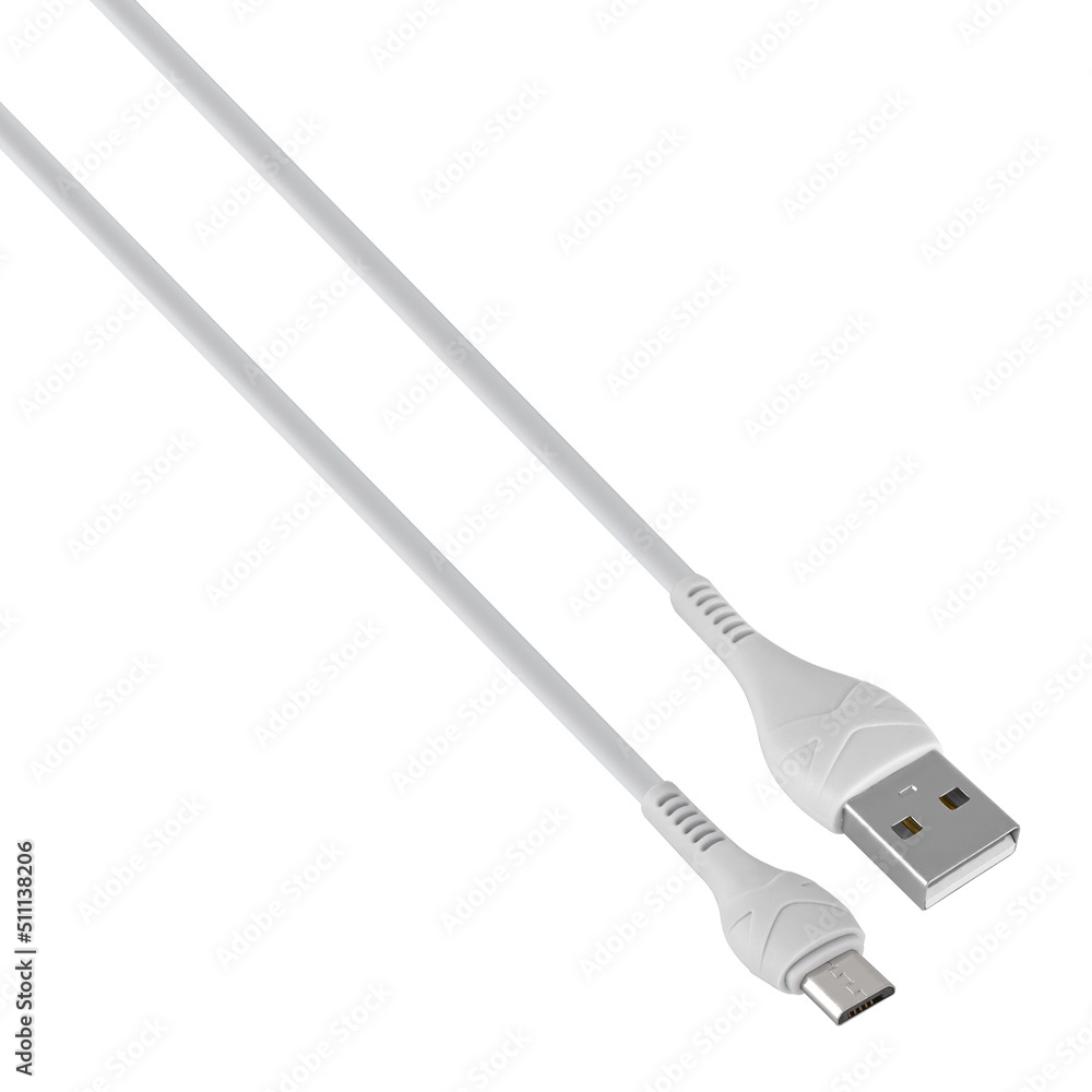 connector with cable, USB, micro USB, white, isolated on white background connector with cable, USB, micro USB, white, isolated on white background